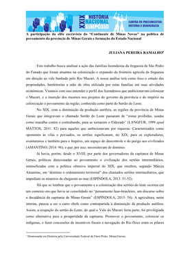 Na Política De Povoamento Da Província De Minas Gerais E Formação Do Estado Nacional