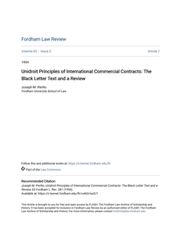 Unidroit Principles of International Commercial Contracts: the Black Letter Text and a Review