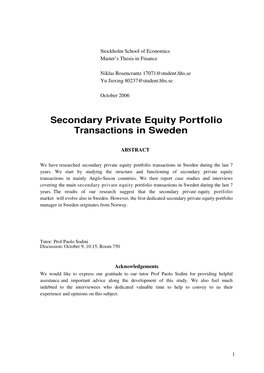 Secondary Private Equity Portfolio Transactions in Sweden During the Last 7 Years