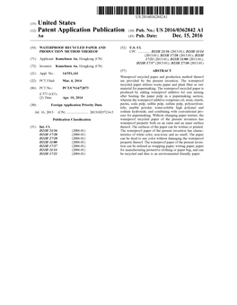 (12) Patent Application Publication (10) Pub. No.: US 2016/0362842 A1 Au (43) Pub