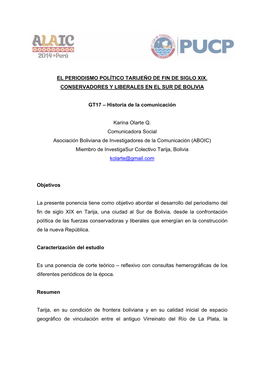 El Periodismo Político Tarijeño De Fin De Siglo Xix. Conservadores Y Liberales En El Sur De Bolivia