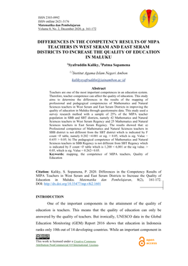 Differences in the Competency Results of Mipa