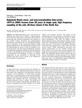 And Macrozooplankton Time-Series 1974 to 2004: Lessons from 30 Years of Single Spot, High Frequency Sampling at the Only Off-Shore Island of the North Sea