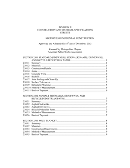 Division Ii Construction and Material Specifications Streets