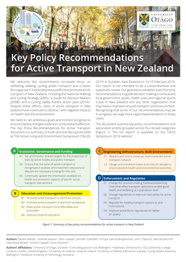 Key Policy Recommendations for Active Transport in New Zealand