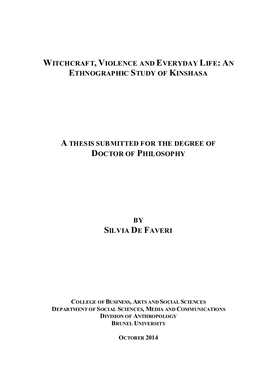 Witchcraft, Violence and Everyday Life: an Ethnographic Study of Kinshasa