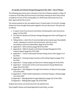 Ottawa 2014 Air Quality and Climate Change Management Plan