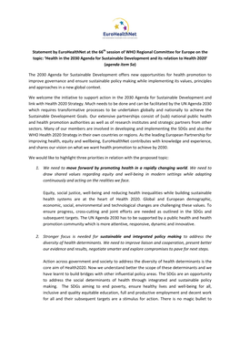Statement by Eurohealthnet at the 66Th Session of WHO Regional