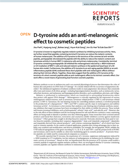 D-Tyrosine Adds an Anti-Melanogenic Effect to Cosmetic Peptides