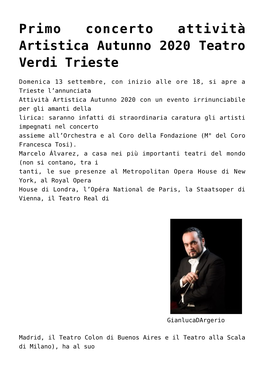 Primo Concerto Attività Artistica Autunno 2020 Teatro Verdi Trieste