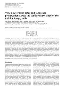 Very Slow Erosion Rates and Landscape Preservation Across the Southwestern Slope of the Ladakh Range, India