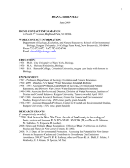 1 JOAN G. EHRENFELD June 2009 HOME CONTACT INFORMATION