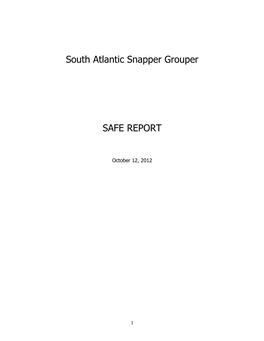 South Atlantic Snapper Grouper SAFE Report, Oct 2012