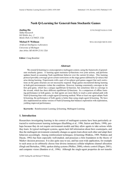 Nash Q-Learning for General-Sum Stochastic Games