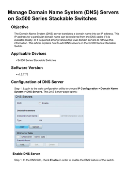 Manage Domain Name System (DNS) Servers on Sx500 Series Stackable Switches