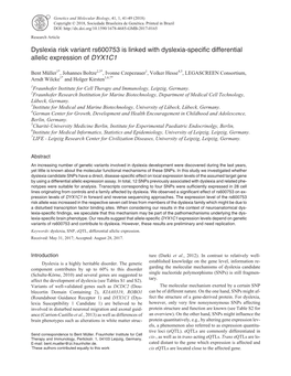 Dyslexia Risk Variant Rs600753 Is Linked with Dyslexia-Specific Differential Allelic Expression of DYX1C1