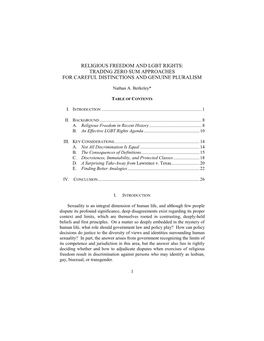 Religious Freedom and Lgbt Rights: Trading Zero Sum Approaches for Careful Distinctions and Genuine Pluralism