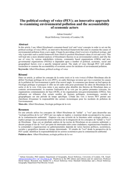 The Political Ecology of Voice (PEV); an Innovative Approach to Examining Environmental Pollution and the Accountability of Economic Actors