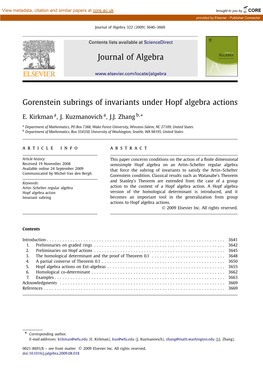 Gorenstein Subrings of Invariants Under Hopf Algebra Actions ∗ E