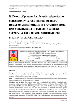 Efficacy of Plasma Knife Assisted Posterior Capsulotomy Versus