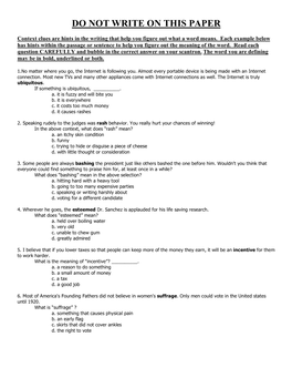 Context Clues Multiple Choice Exercise