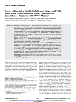 Activity of Dasatinib, a Dual SRC/ABL Kinase Inhibitor, and IPI-504, A