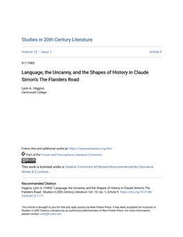 Language, the Uncanny, and the Shapes of History in Claude Simon's the Flanders Road
