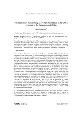 Physcomitrium Schummii Sp. Nov. from Karnataka, India with a Synopsis of the Funariaceae in India