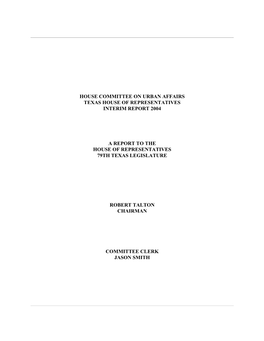 Urban Affairs Texas House of Representatives Interim Report 2004