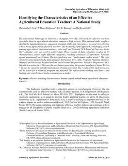 Identifying the Characteristics of an Effective Agricultural Education Teacher: a National Study