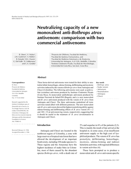 Neutralizing Capacity of a New Monovalent Anti-Bothrops Atrox Antivenom: Comparison with Two Commercial Antivenoms