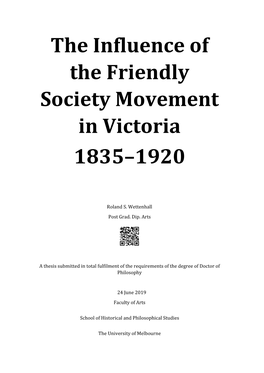 The Influence of the Friendly Society Movement in Victoria 1835–1920