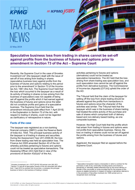 Speculative Business Loss from Trading in Shares Cannot Be Set-Off Against Profits from the Business of Futures and Options Prio