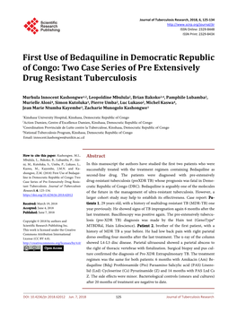 First Use of Bedaquiline in Democratic Republic of Congo: Two Case Series of Pre Extensively Drug Resistant Tuberculosis