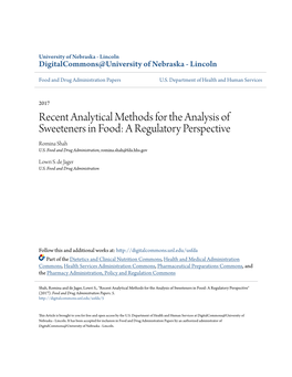 Recent Analytical Methods for the Analysis of Sweeteners in Food: a Regulatory Perspective Romina Shah U.S