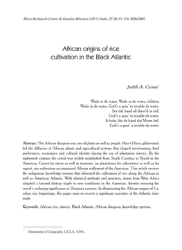 African Origins of Rice Cultivation in the Black Atlantic