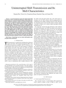 Uninterrupted Shift Transmission and Its Shift Characteristics Kegang Zhao, Yanwei Liu, Xiangdong Huang, Rongshan Yang, and Jianjun Wei