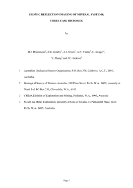 Seismic Reflection Imaging of Mineral Systems;