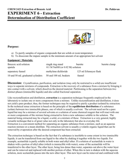 Extraction of Benzoic Acid Dr