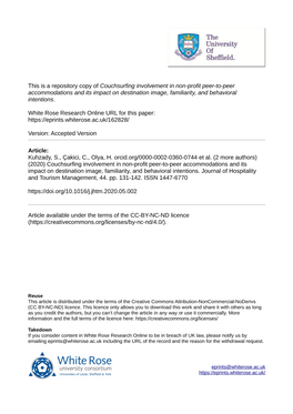 Couchsurfing Involvement in Non-Profit Peer-To-Peer Accommodations and Its Impact on Destination Image, Familiarity, and Behavioral Intentions