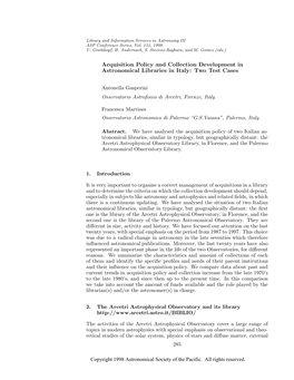 Acquisition Policy and Collection Development in Astronomical Libraries in Italy: Two Test Cases