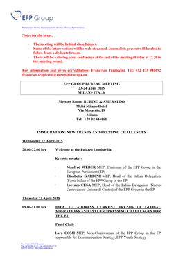 Programme of the Meeting and Press Accreditation Information
