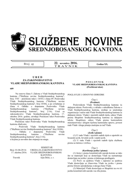 U R E D Za Zakonodavstvo Vlade Srednjobosanskog