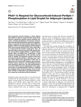 Pik3r1 Is Required for Glucocorticoid-Induced Perilipin 1 Phosphorylation in Lipid Droplet for Adipocyte Lipolysis