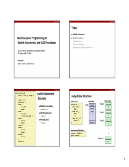 Machine-Level Programming III: G G Switch Statements and IA32