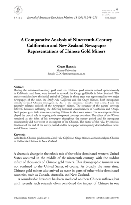 A Comparative Analysis of Nineteenth-Century Californian and New Zealand Newspaper Representations of Chinese Gold Miners