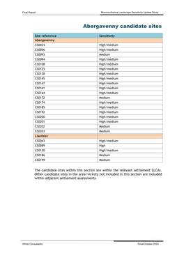 Abergavenny Candidate Sites