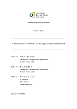 Consumption in Armenia – an Analysis of the Wine Demand