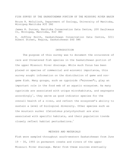Fish Survey of the Saskatchewan Portion of the Missouri Drainage