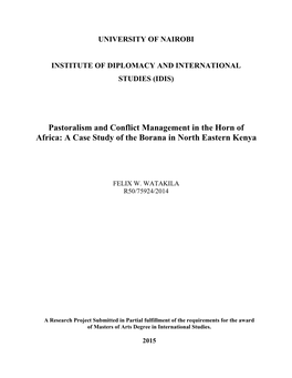 Pastoralism and Conflict Management in the Horn of Africa: a Case Study of the Borana in North Eastern Kenya